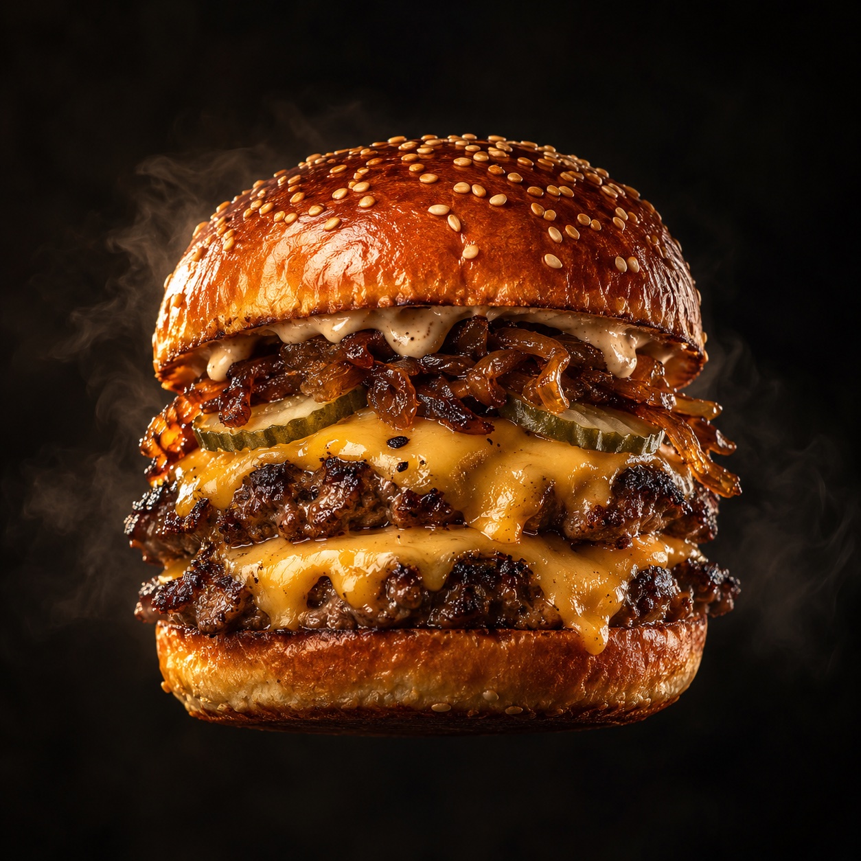 Burger signature au cheddar fondant et pain brioché doré
